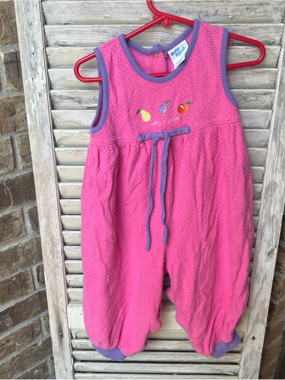 Vintage 90s Baby B'Gosh Oshkosh 18 months Pink Quilted Romper Embroidered fruit
